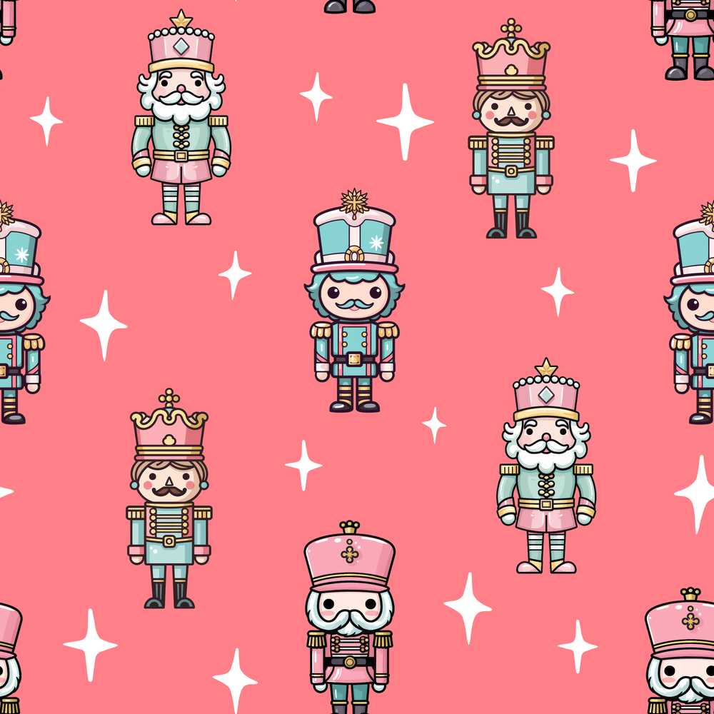 Pastel Nutcracker Soldiers Christmas Coral Background Festive Holiday