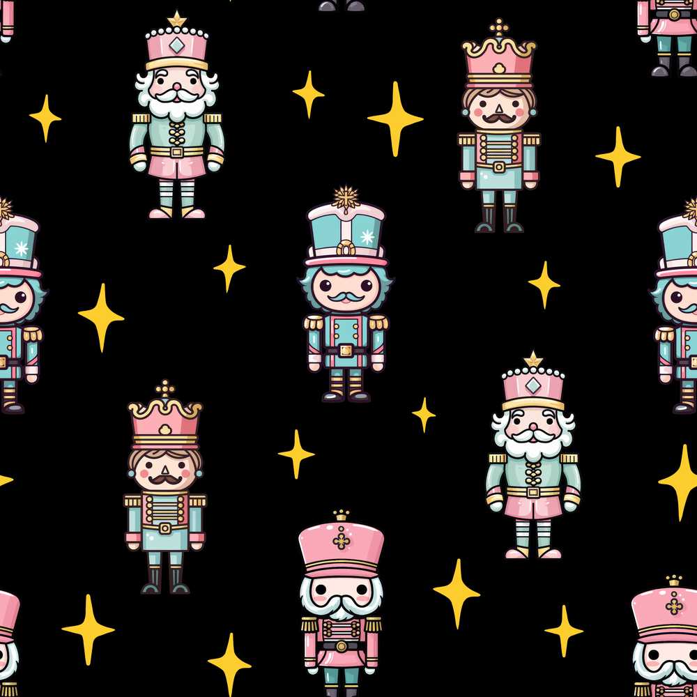 Pastel Nutcracker Soldiers Christmas Black Star Background Festive