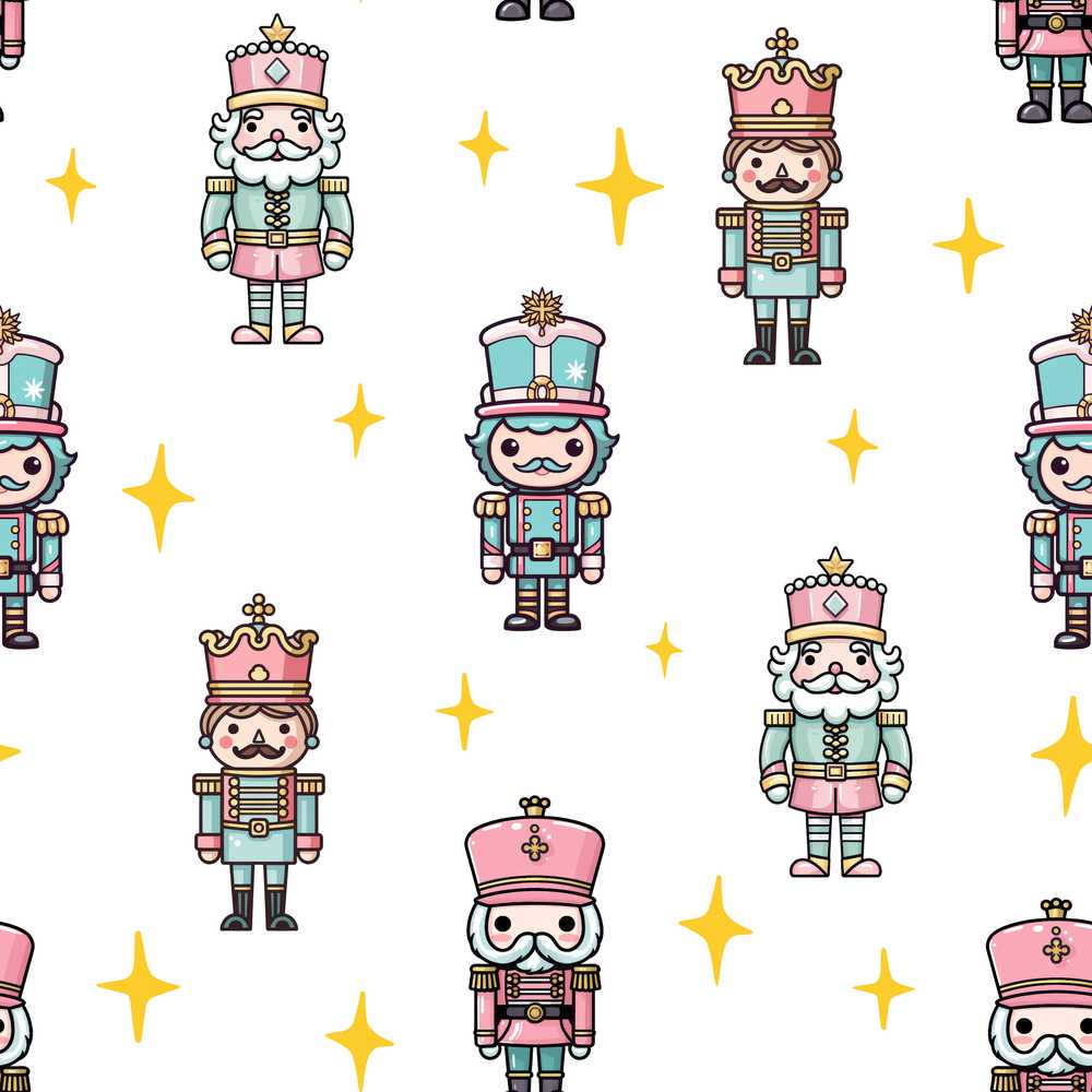 Pastel Nutcracker Soldiers Christmas White Star Background Festive