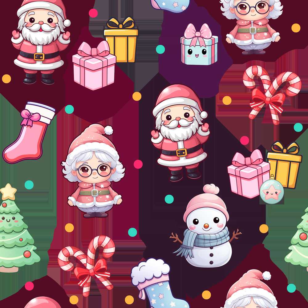 Cute Christmas Santa Snowman Gifts Candy Cane White Background