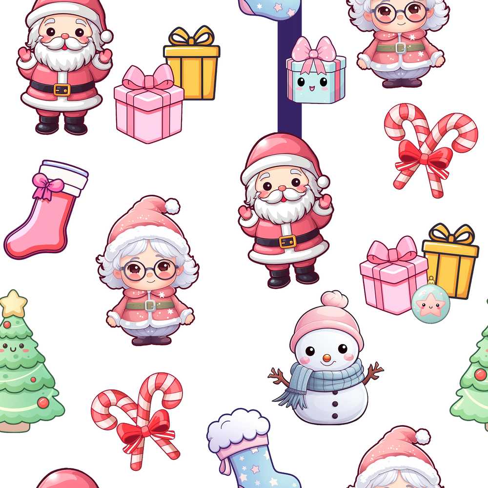 Christmas Santa Snowman Gift Candy Cane Soft White Background