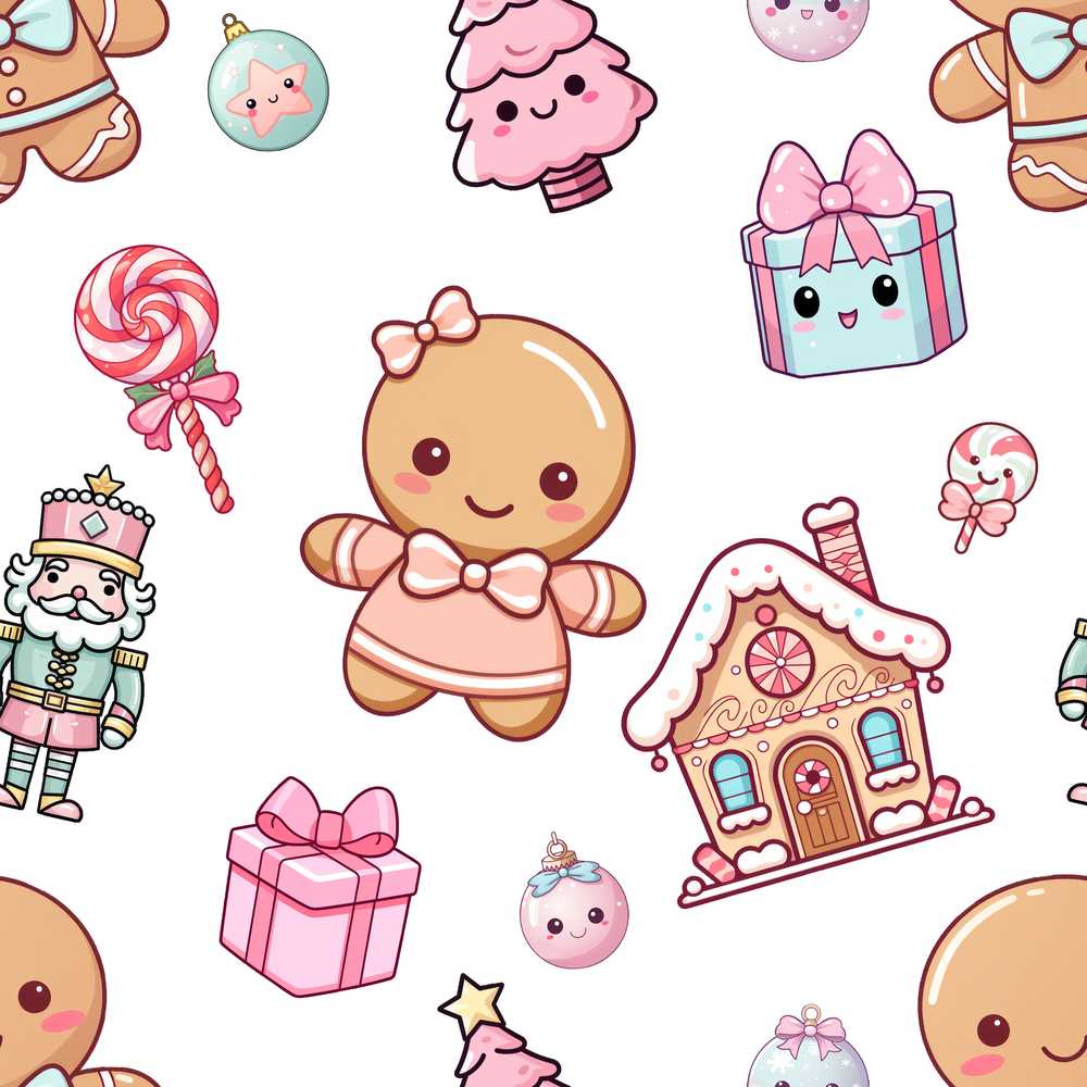 Cute Gingerbread Girl Candy House Soft Pastel Illustration