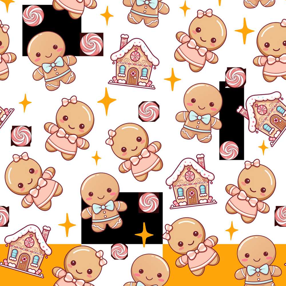 Cute Gingerbread Couple Candy Star Sparkle Christmas Festive