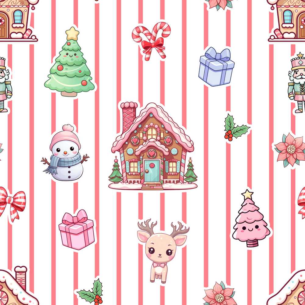 Cute Christmas Gingerbread House Snowman Tree Gift Red Stripe