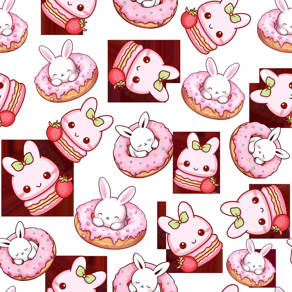 Cute Strawberry Bunny Donut Dessert Kawaii Sweet Illustration