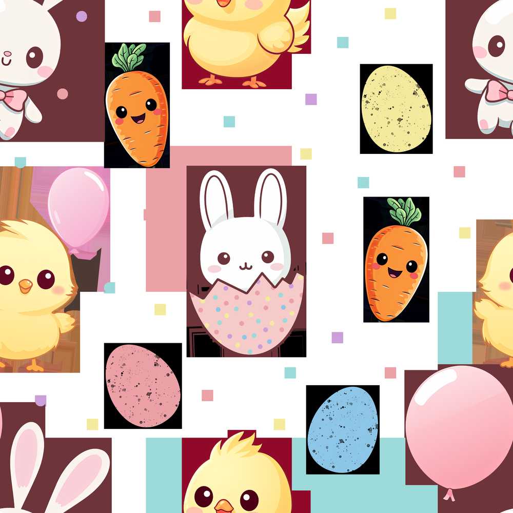 Cute Easter Bunny Chick Carrot Egg Pastel Spring