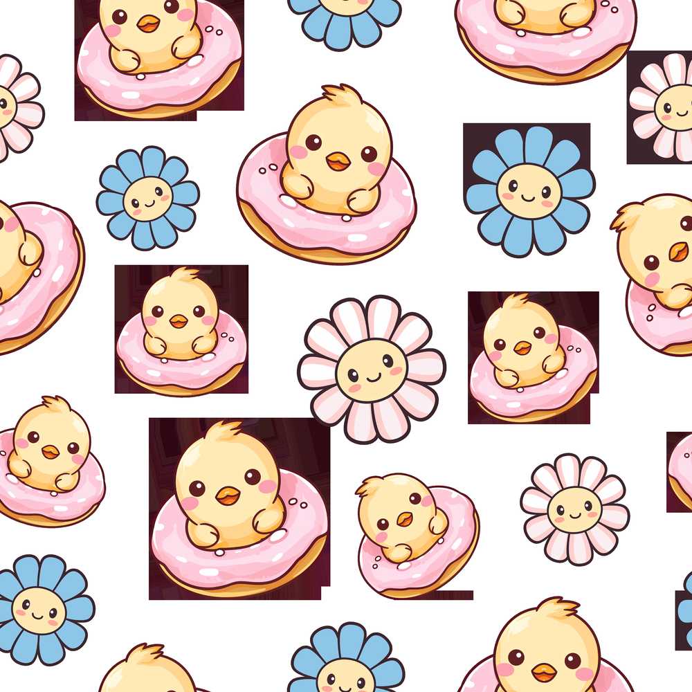 Cute Chick Donut Flower Kawaii Spring Sweet Wildflower Pattern