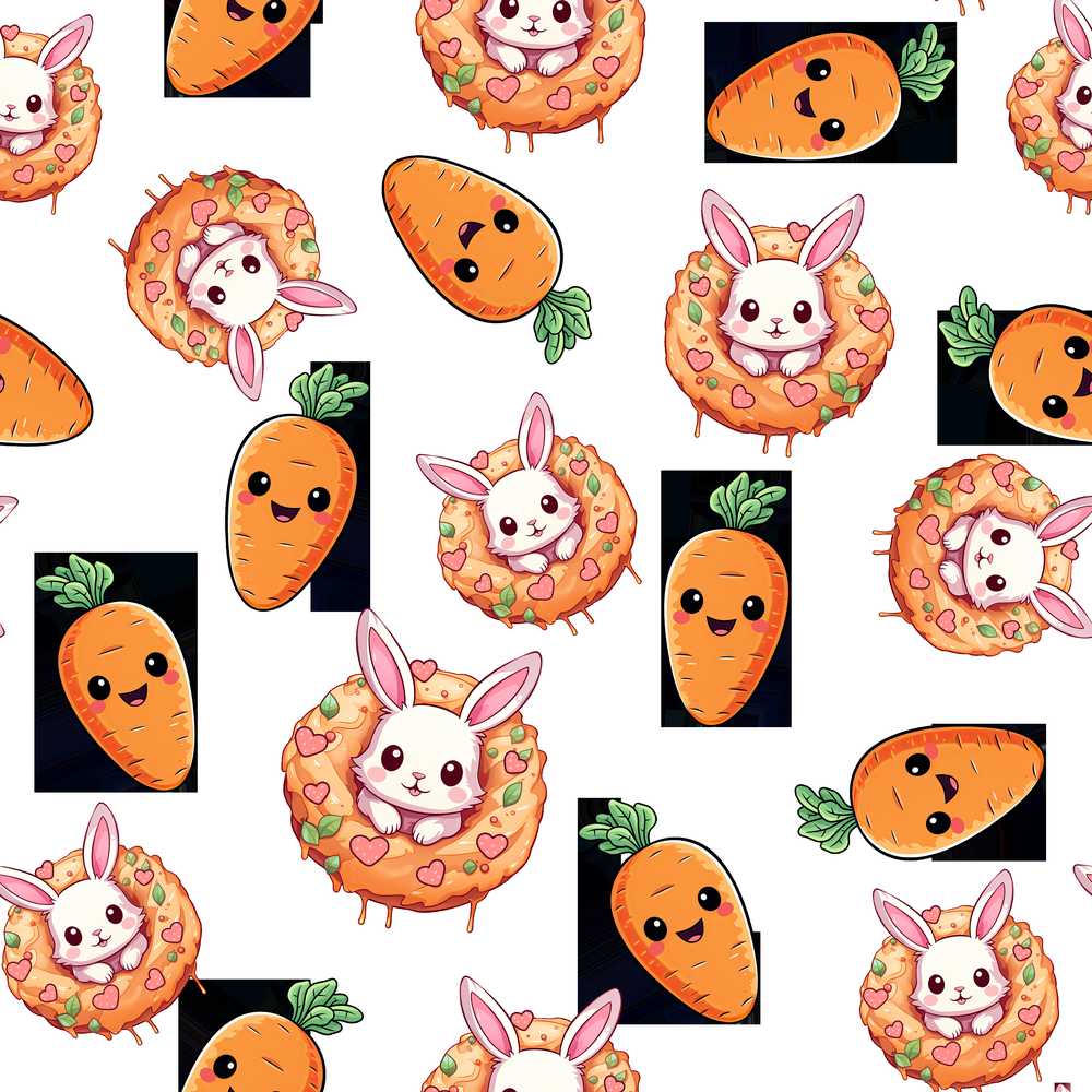 Cute Bunny Carrot Donut Kawaii Easter Sweet Illustration