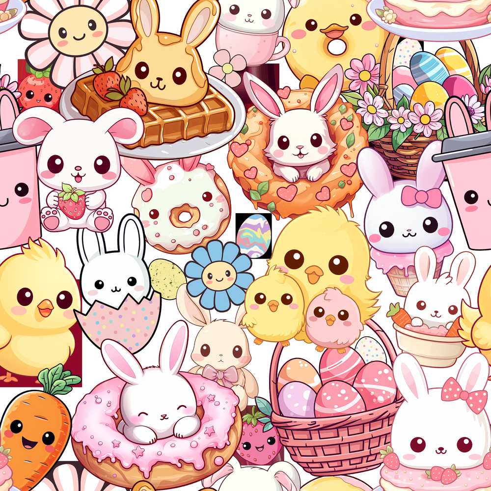 Cute Easter Bunny Chick Basket Egg Sweet Kawaii