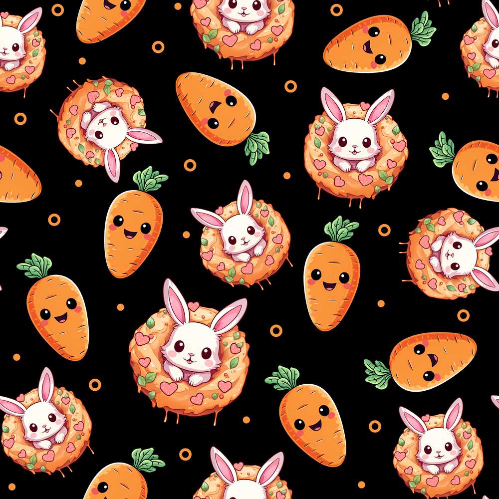 Cute Carrot Bunny Donut Easter Dessert Black Background