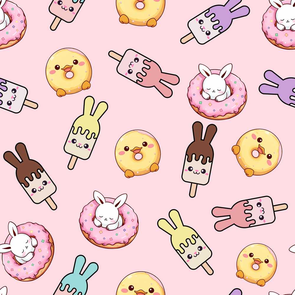 Cute Easter Bunny Ice Cream Donut Chick Kawaii Soft Pink