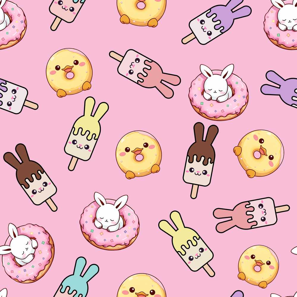 Cute Easter Bunny Ice Cream Donut Chick Kawaii Pastel Pink