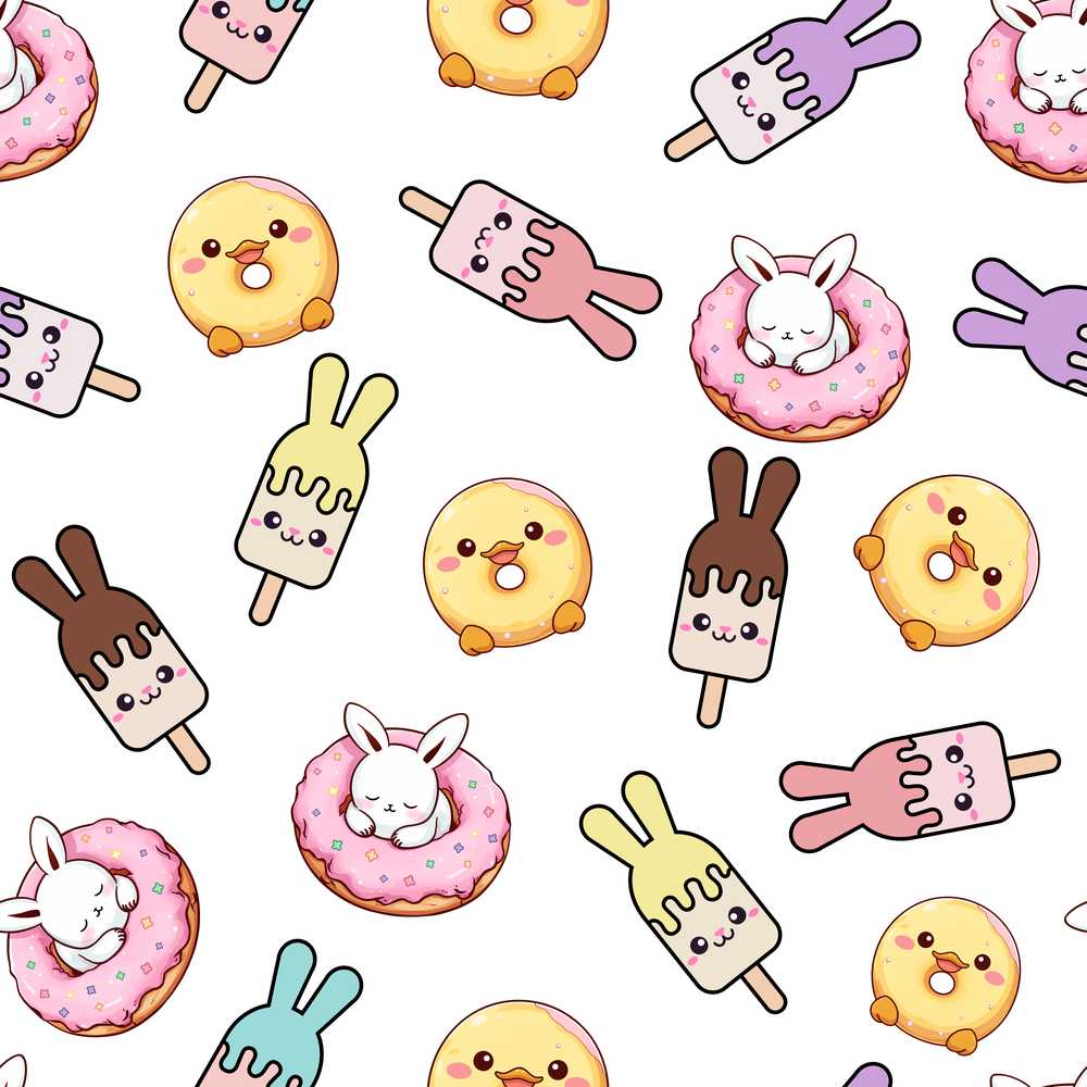 Cute Easter Bunny Ice Cream Donut Chick Kawaii Light Grey