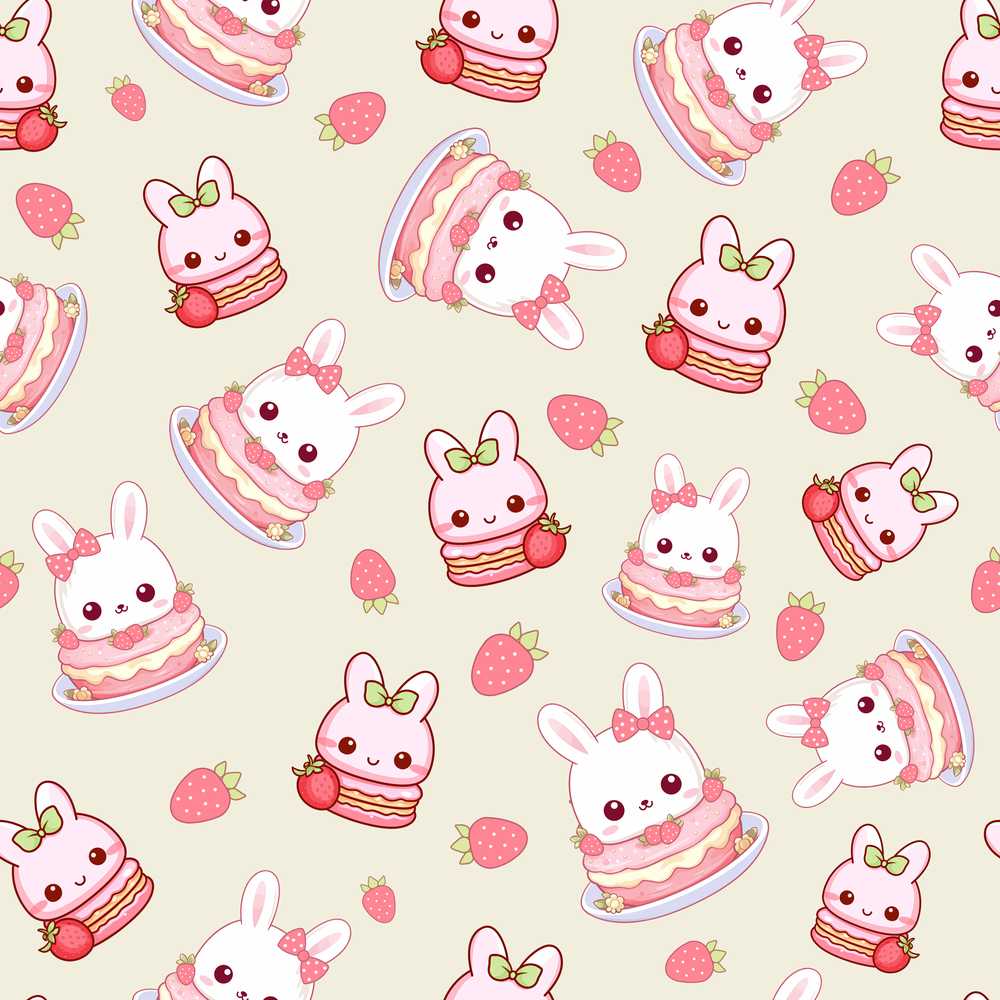 Cute Strawberry Bunny Cake Dessert Kawaii Cream Background