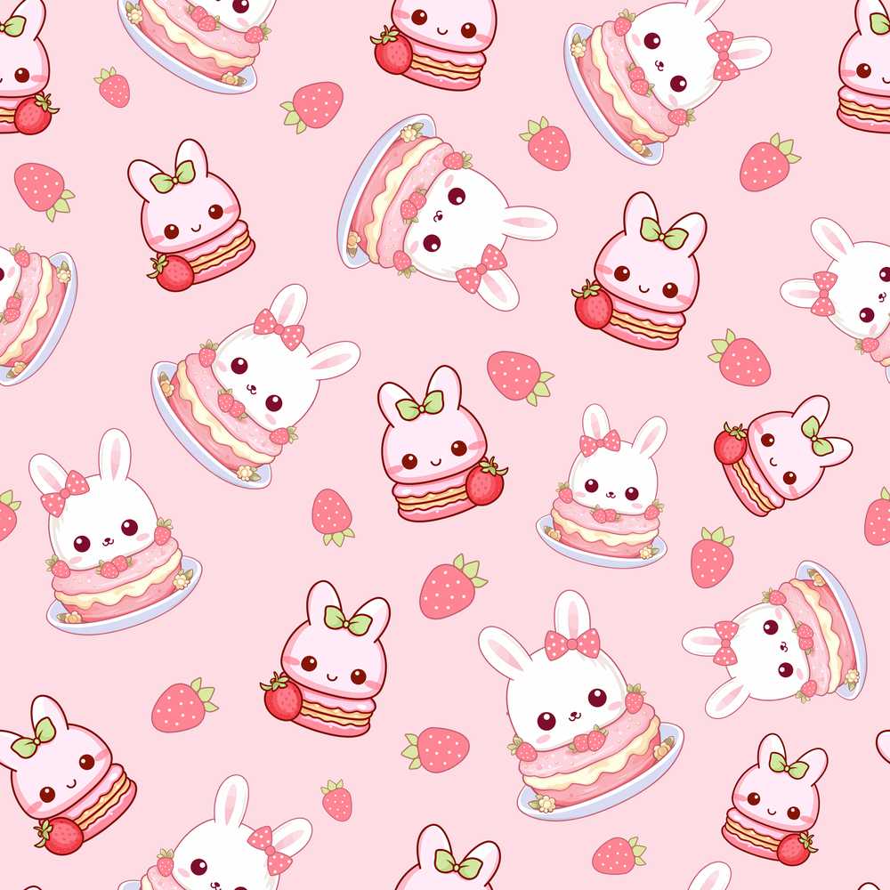 Cute Strawberry Bunny Cake Dessert Blush Background Illustration