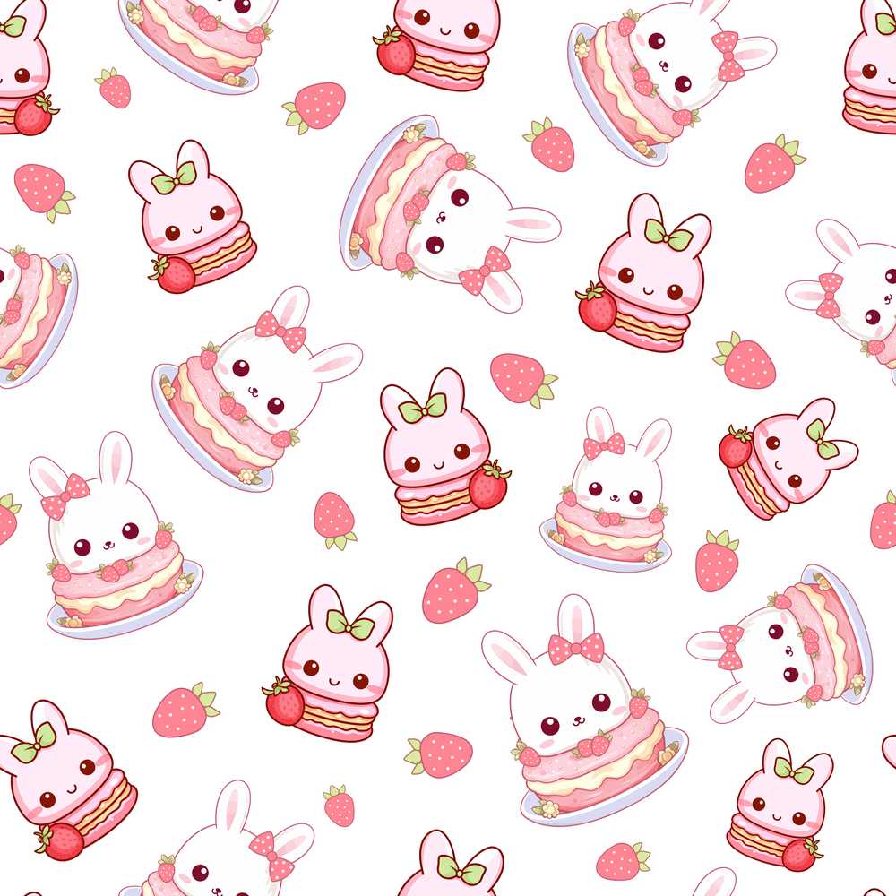 Cute Strawberry Bunny Cake Dessert Grey Background Illustration
