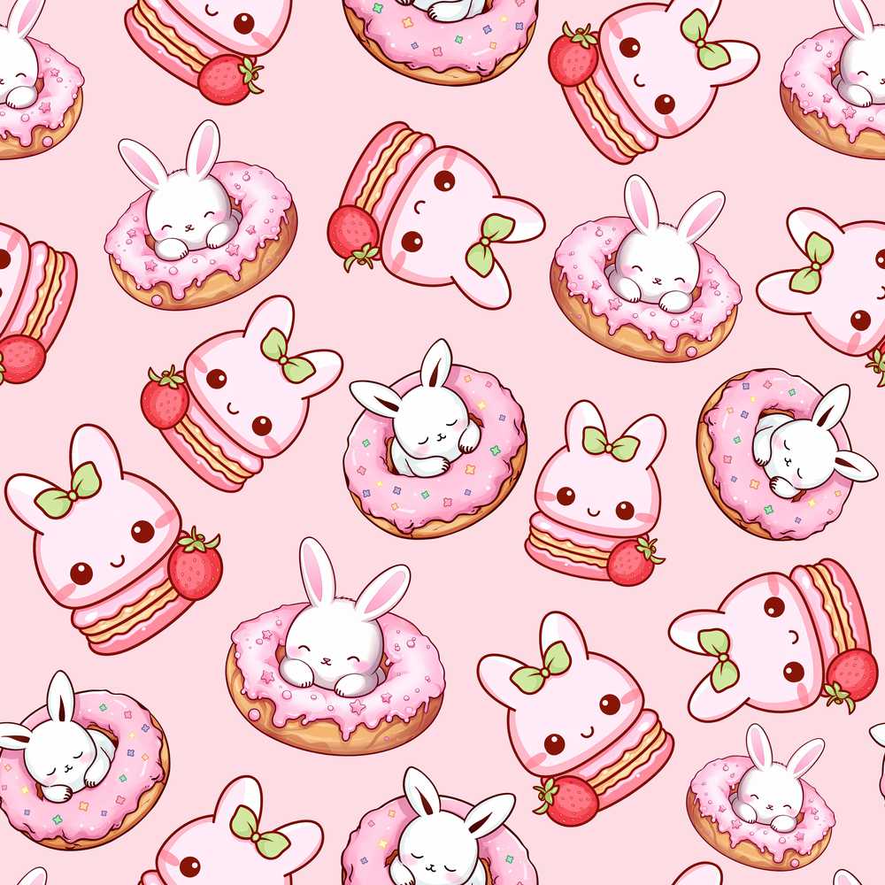 Cute Bunny Donut Dessert Kawaii Blush Background Illustration