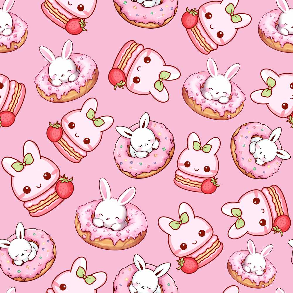 Cute Bunny Donut Dessert Kawaii Pinky Background Illustration