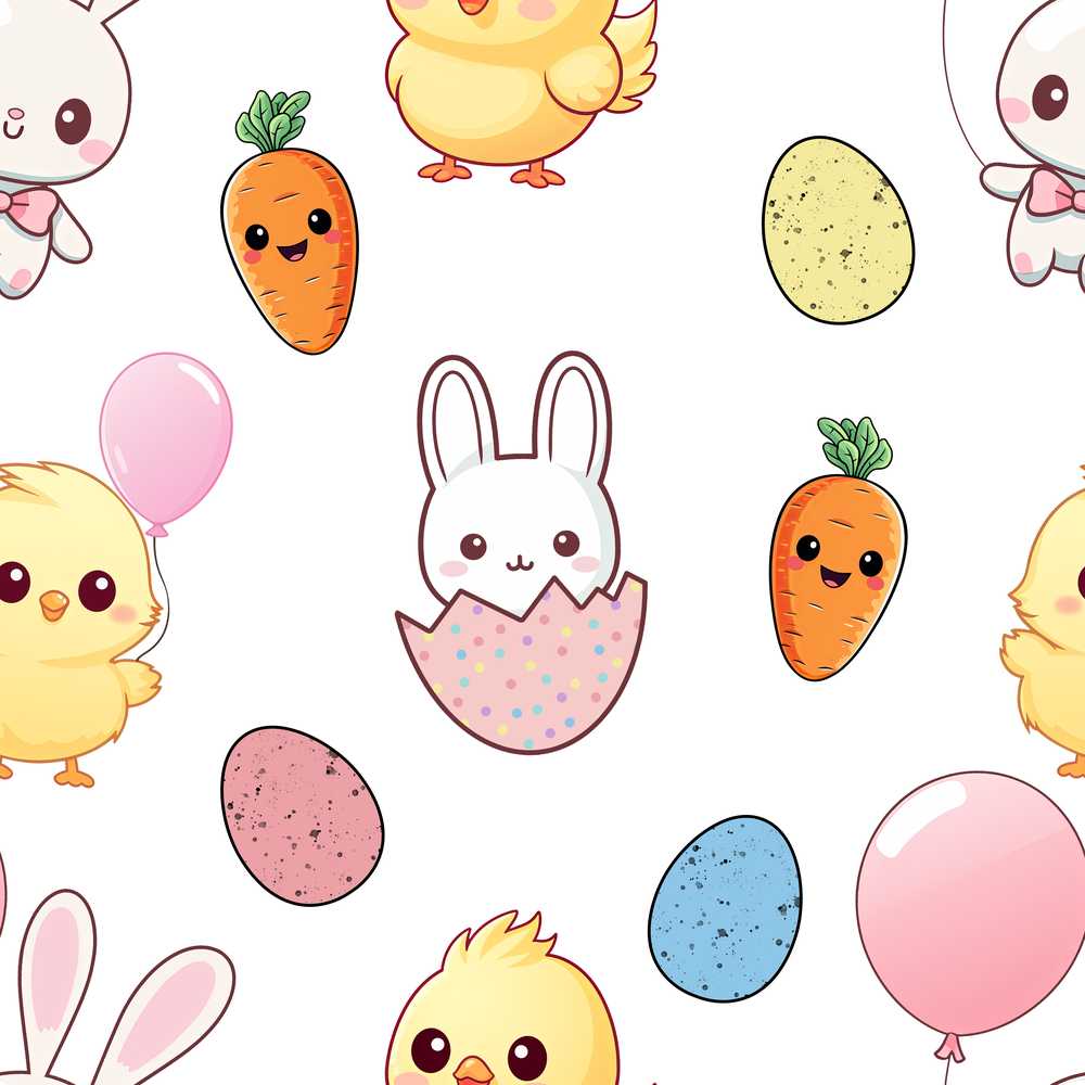 Cute Easter Bunny Chick Carrot Egg Light Grey