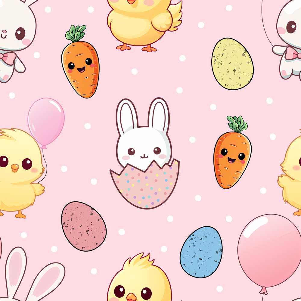 Cute Easter Bunny Chick Carrot Egg Blush Polka Dot