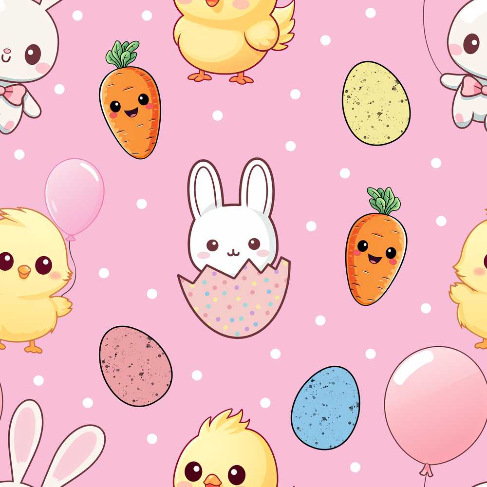 Cute Easter Bunny Chick Carrot Egg Pink Polka Dot