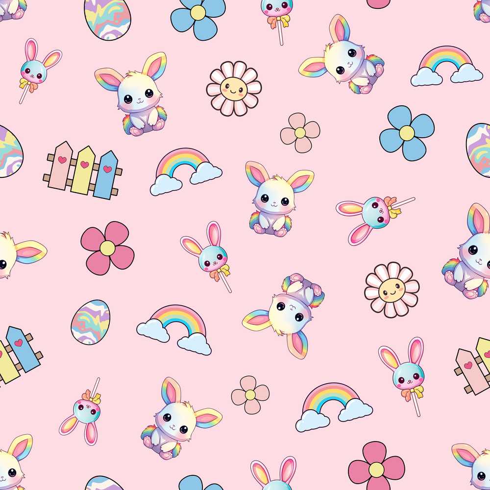 Cute Rainbow Bunny Flower Easter Egg Blush Pink Background
