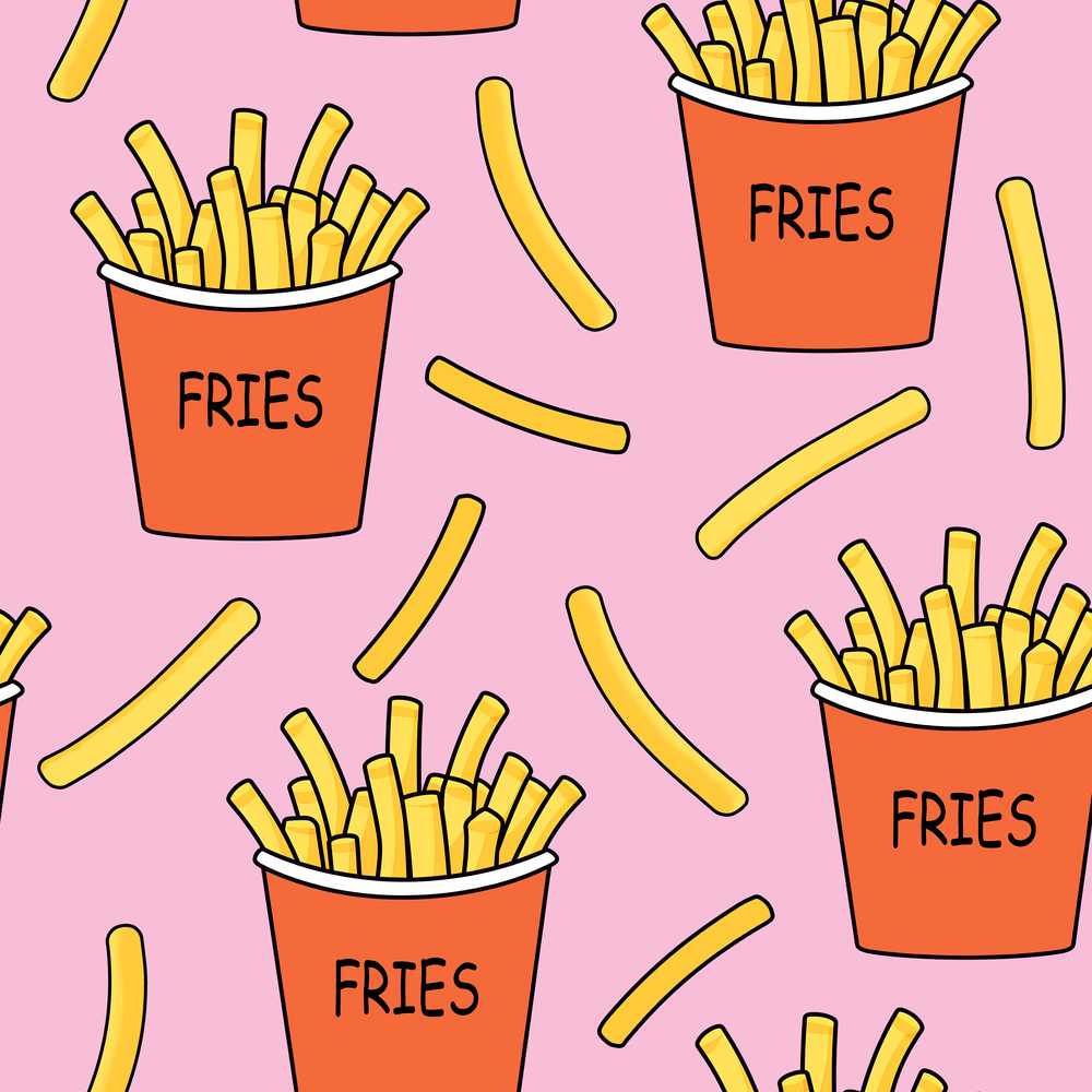 Cute Kawaii French Fries Pastel Pink Background Decorative