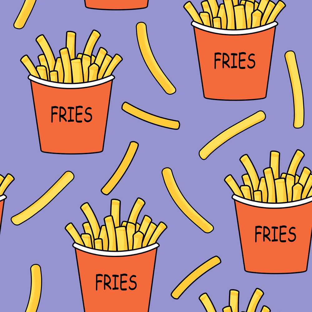 Cute French Fries Purple Background Decorative Repeat Pattern
