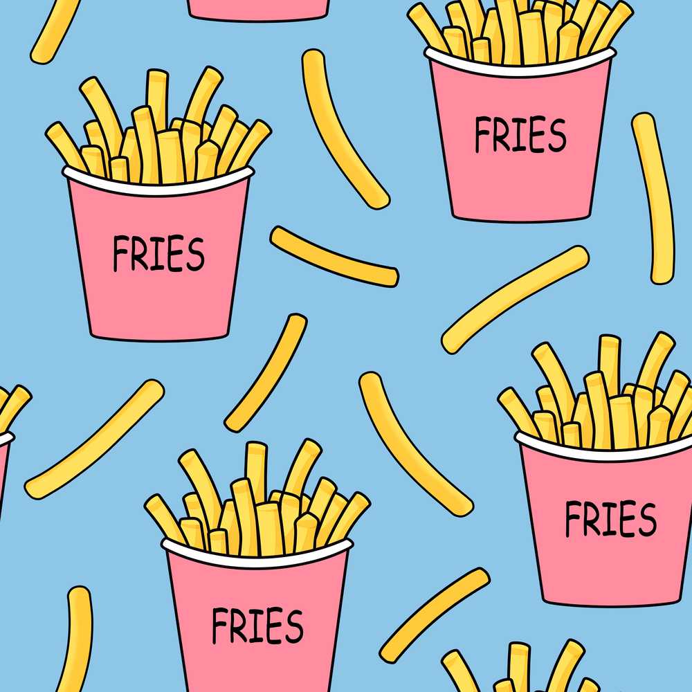 Cute French Fries Blue Background Decorative Repeat Pattern