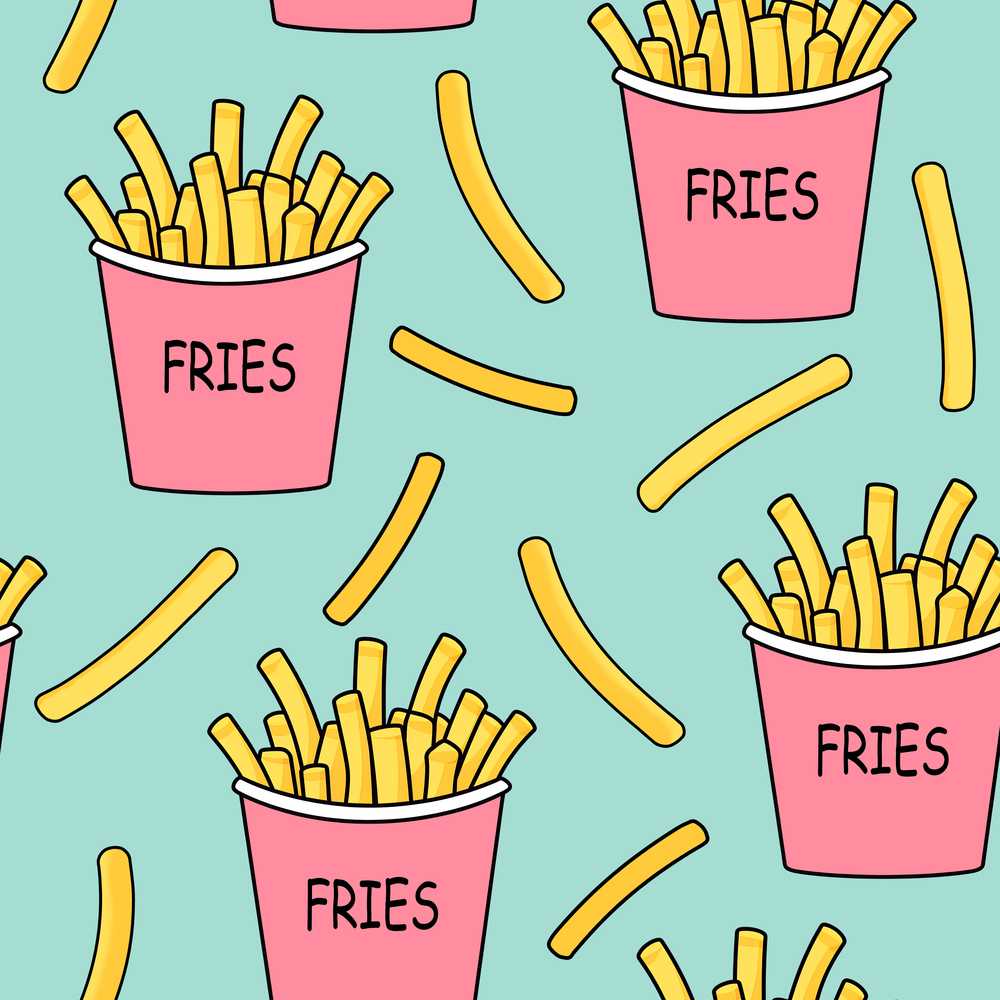Cute French Fries Teal Background Decorative Repeat Pattern