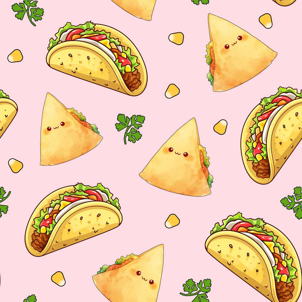 Cute Kawaii Taco and Wrap Food Pattern Soft Pink Background
