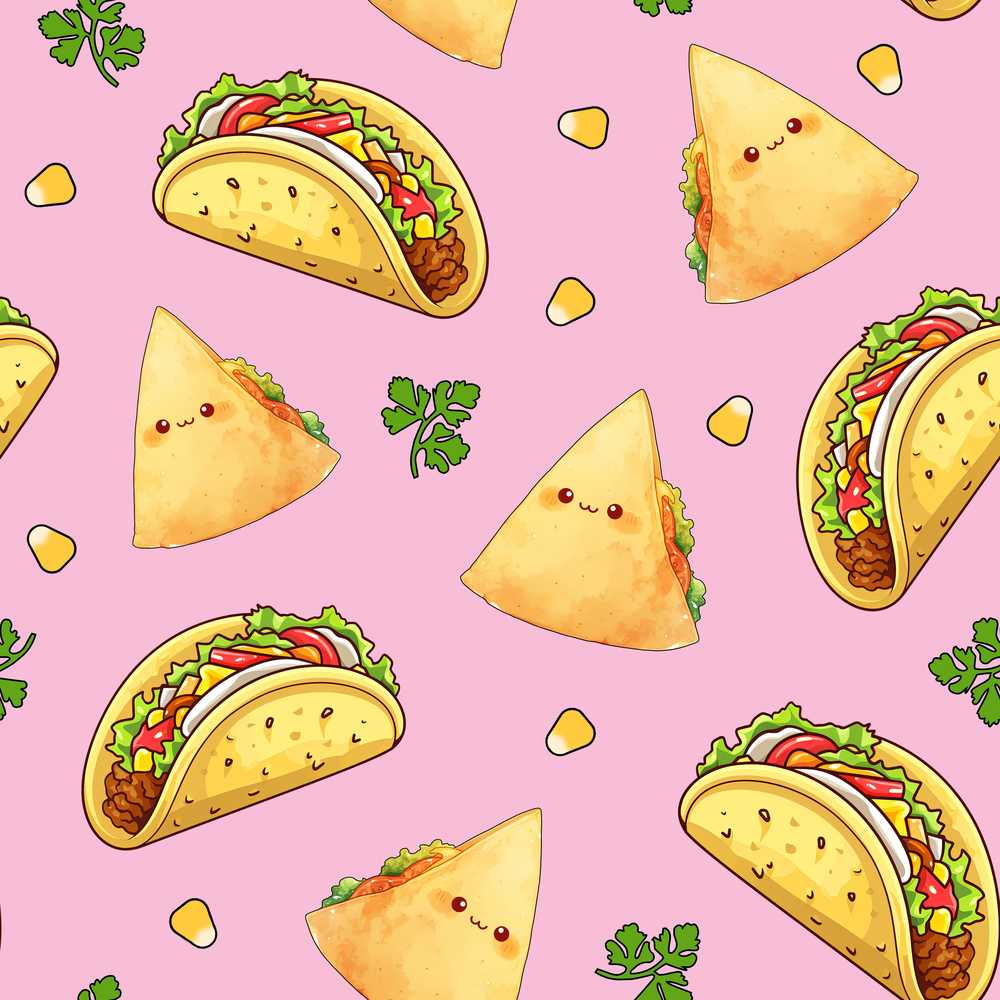 Cute Kawaii Taco and Wrap Food Pattern Blush Pink Background