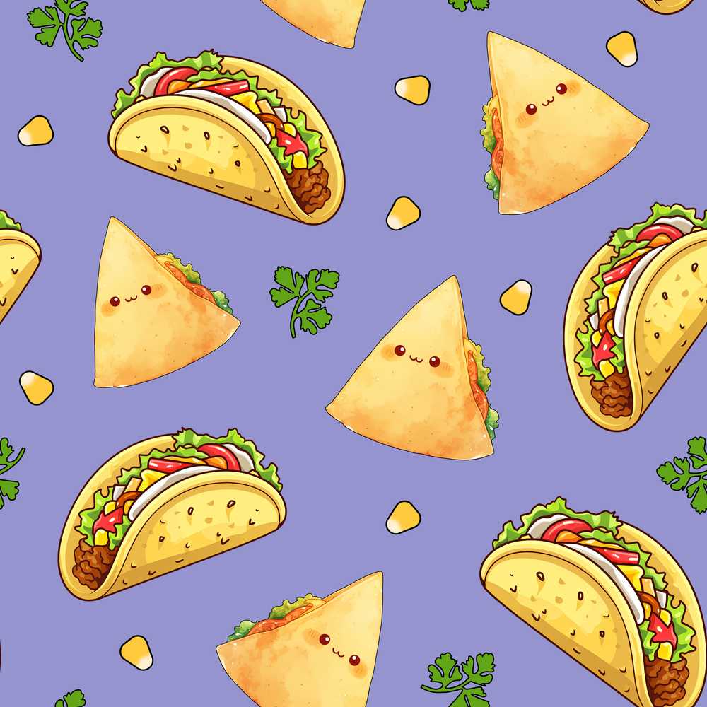Cute Kawaii Taco and Wrap Food Pattern Purple Background