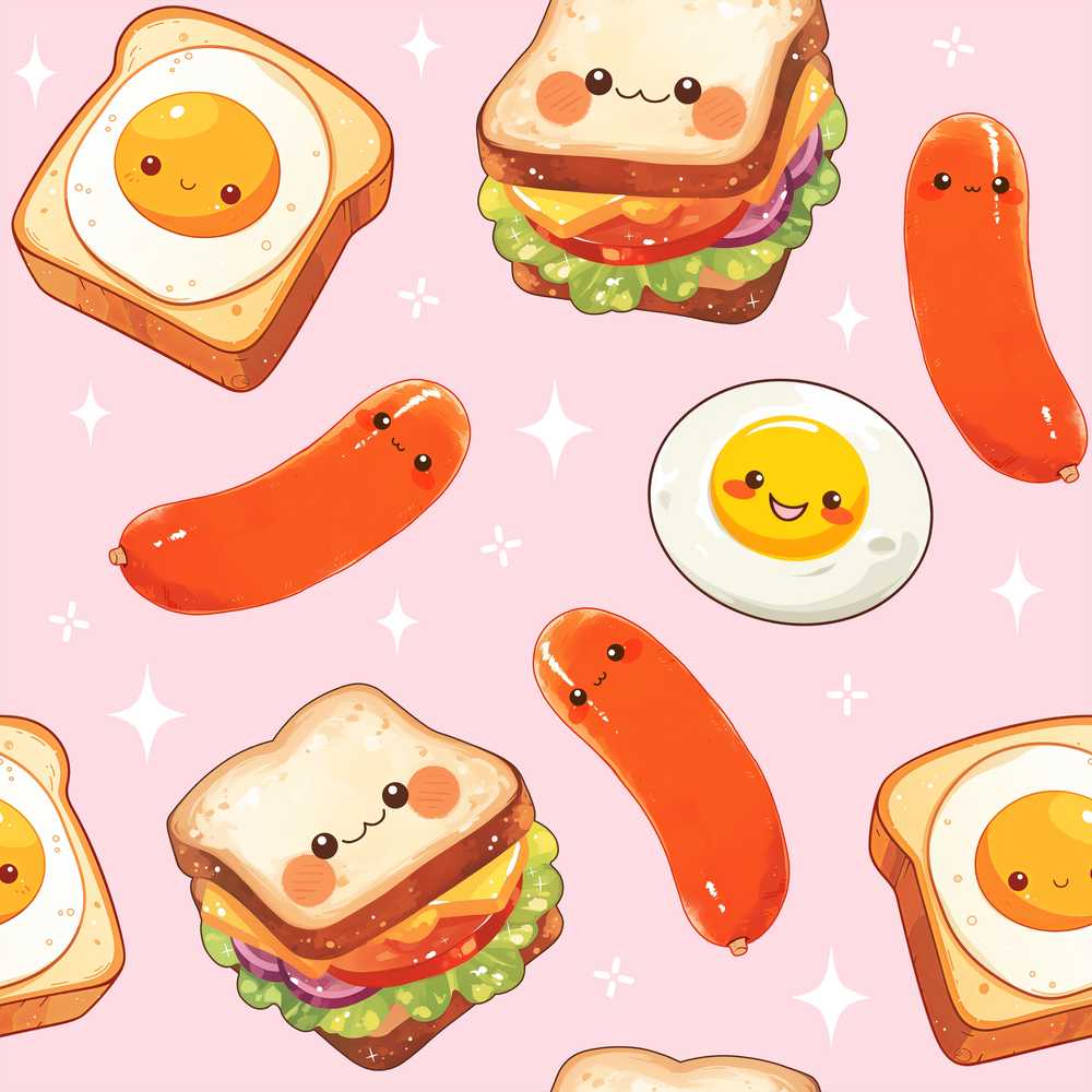 Breakfast Food Eggs Sausage Sandwich Light Pink Background
