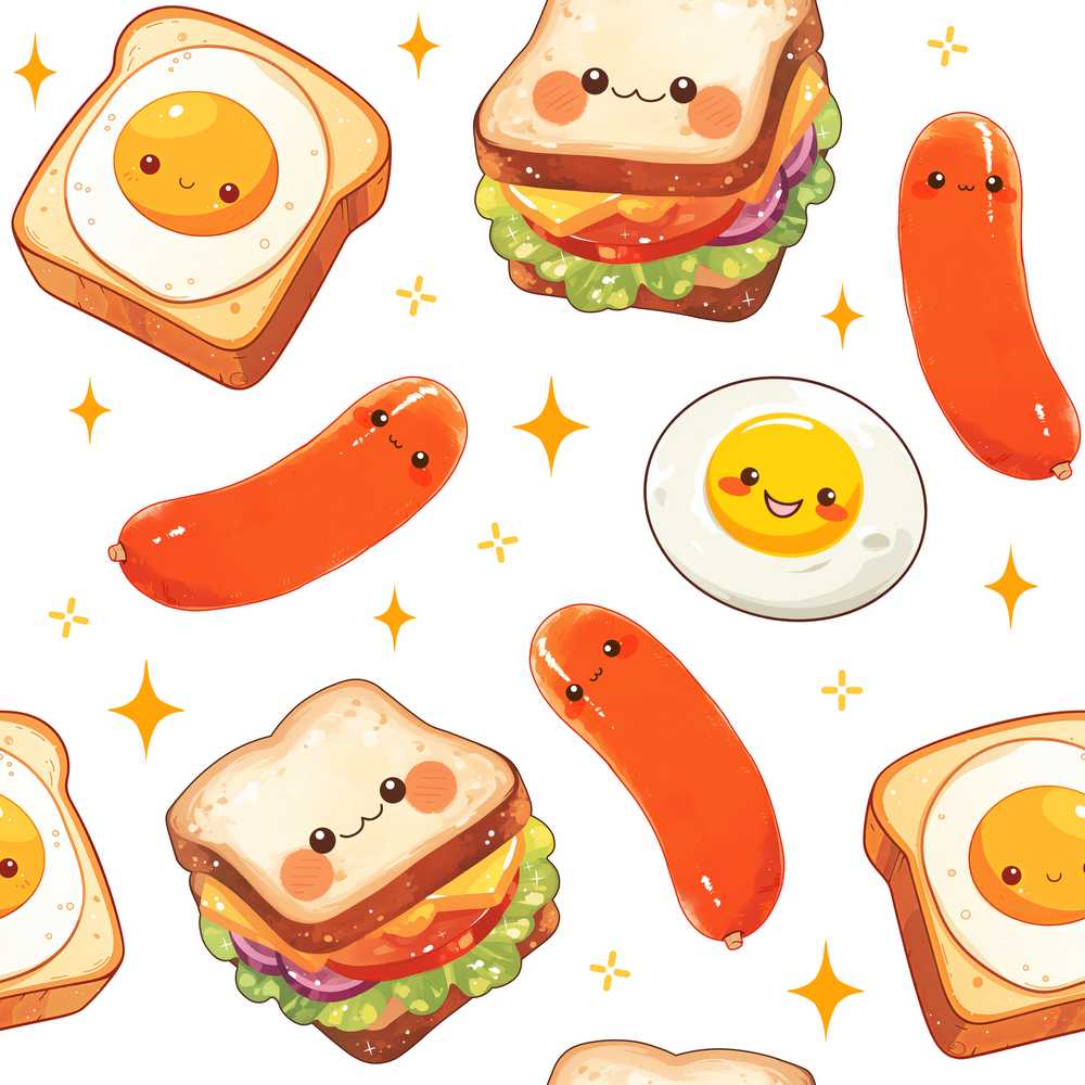 Breakfast Food Eggs Sausage Sandwich Light Grey Background