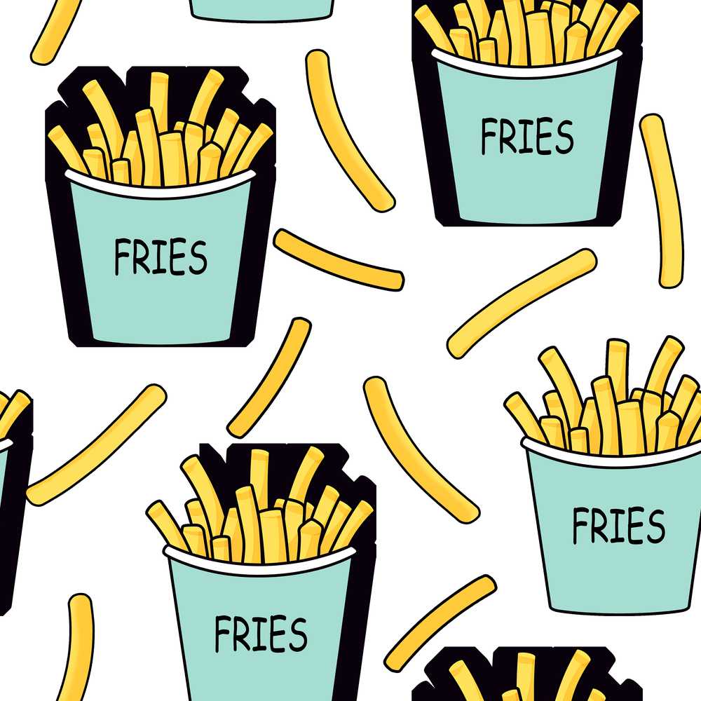 Cute Kawaii French Fries Fast Food White Background