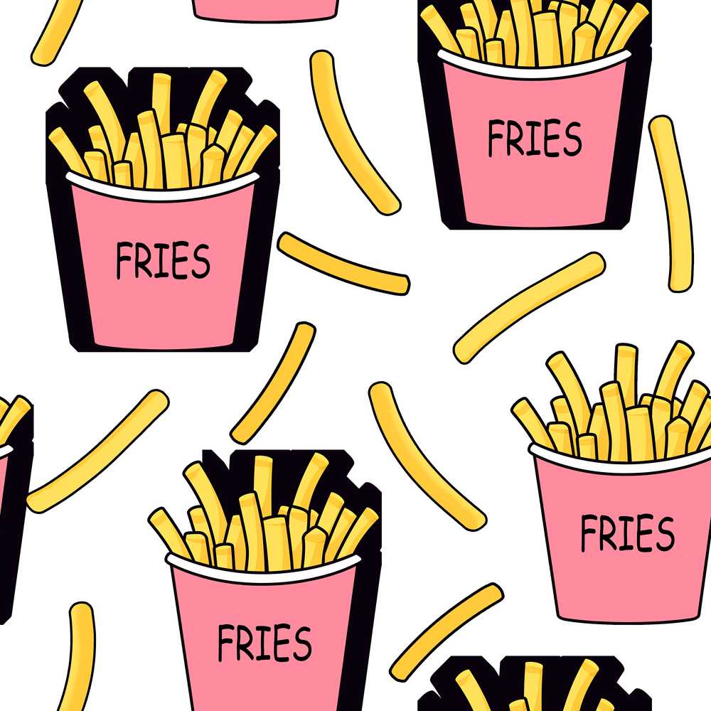Cute Kawaii French Fries Fast Food Pink White Background
