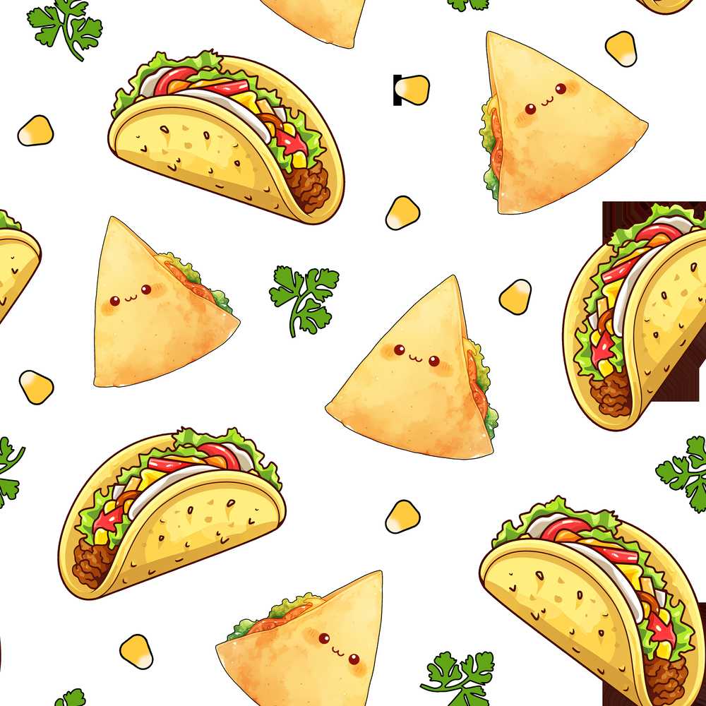 Cute Kawaii Taco Wrap Mexican Food White Background