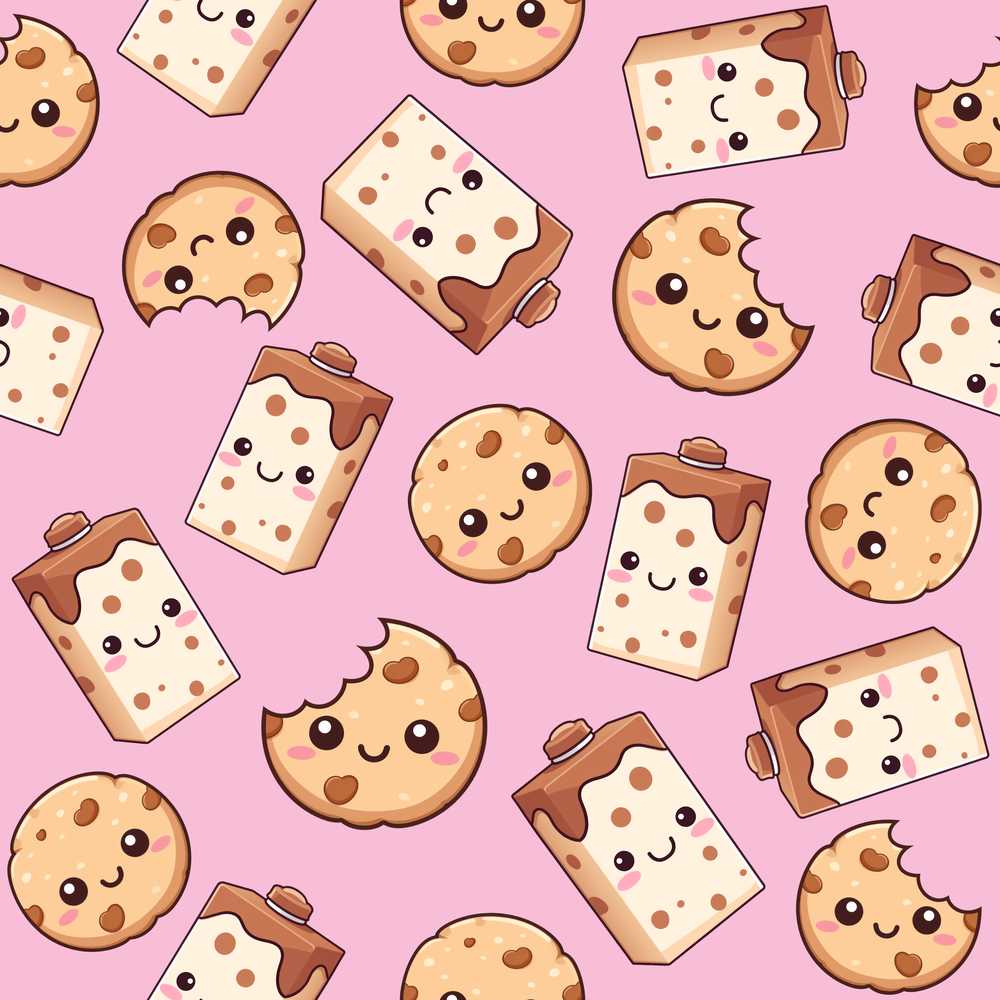 Cute Chocolate Milk and Cookies Kawaii Cartoon Sweet Snacks