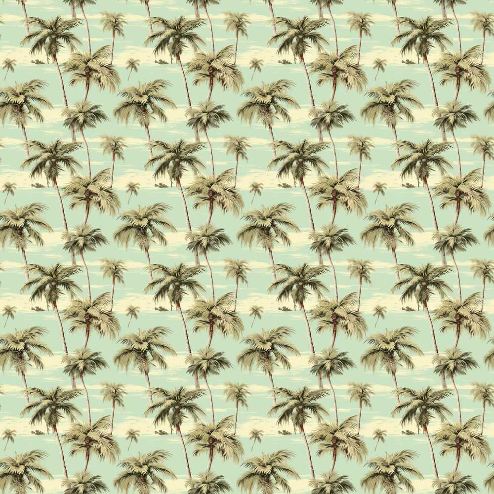 Tropical Palm Trees Ocean Sky Vintage Coastal Illustration