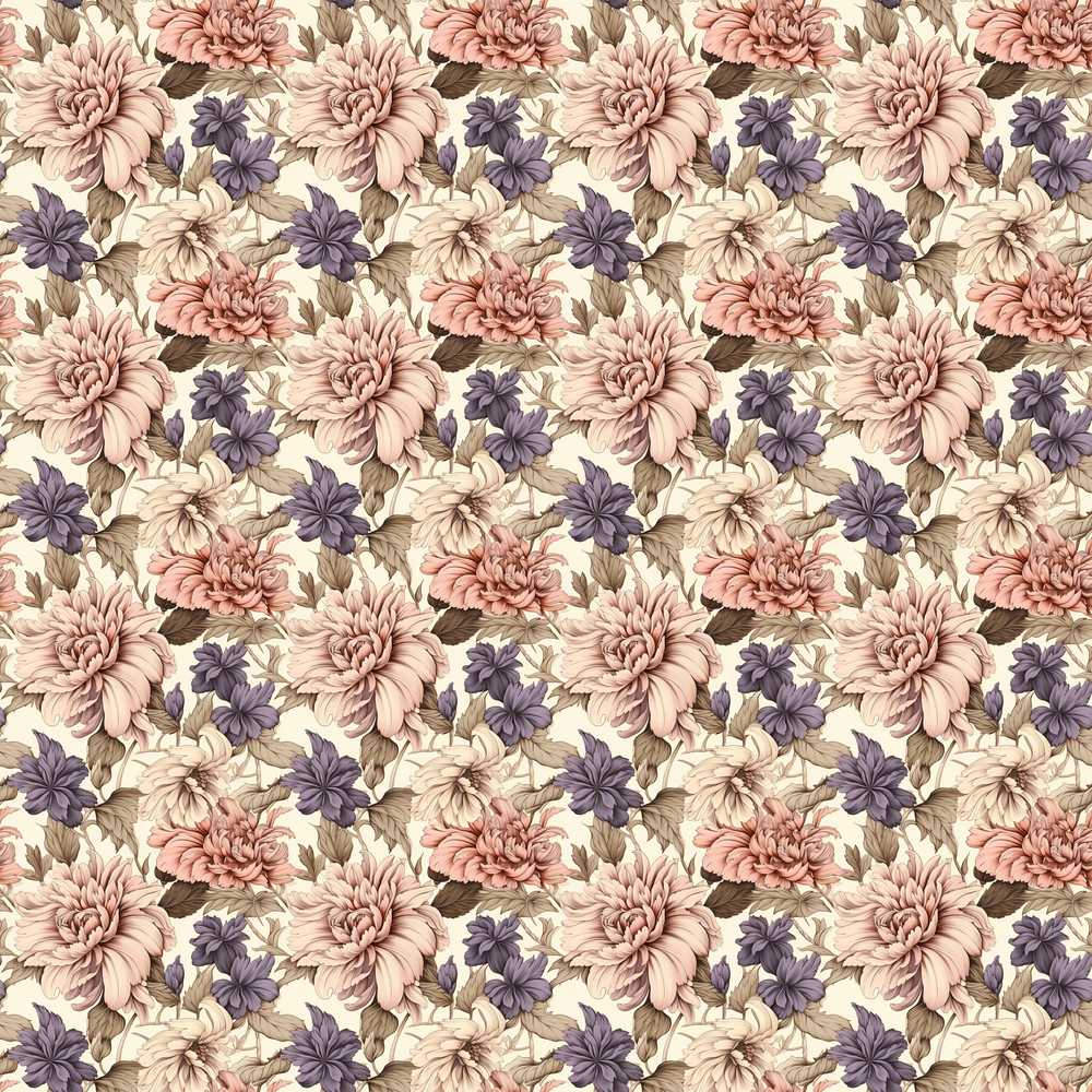 Classic Floral Peony Lilac Beige Wildflower Pattern Botanical