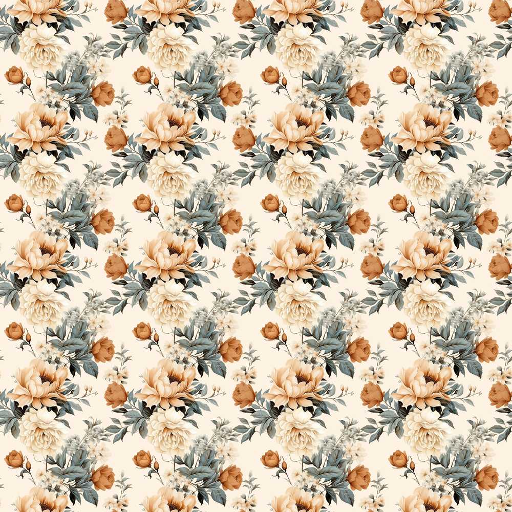 Soft Neutral Floral Bouquet Beige Wildflower Pattern Botanical