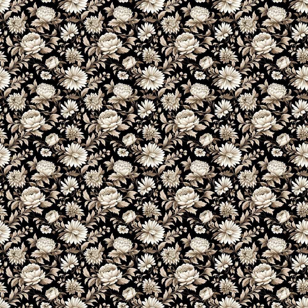 Elegant Ivory Floral Black Background Wildflower Pattern Botanical