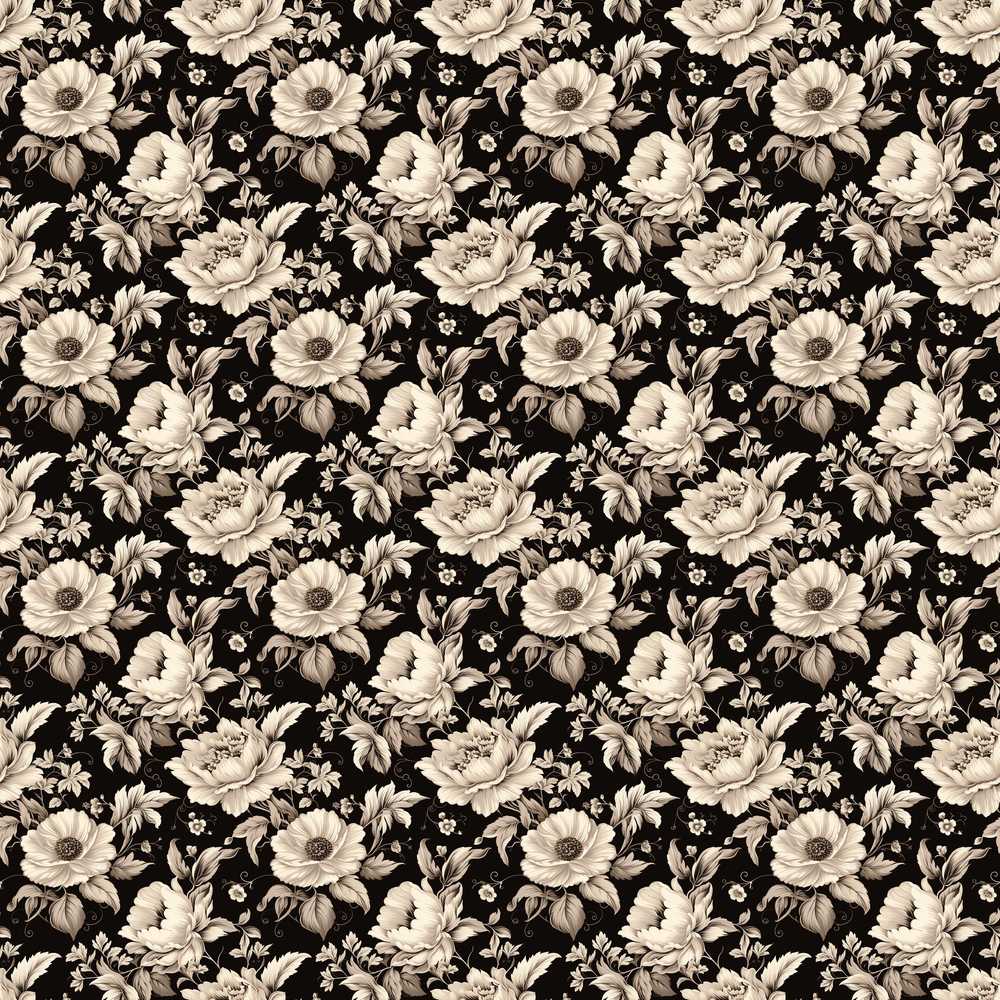 Classic Monochrome Floral Black Ivory Wildflower Pattern Botanical