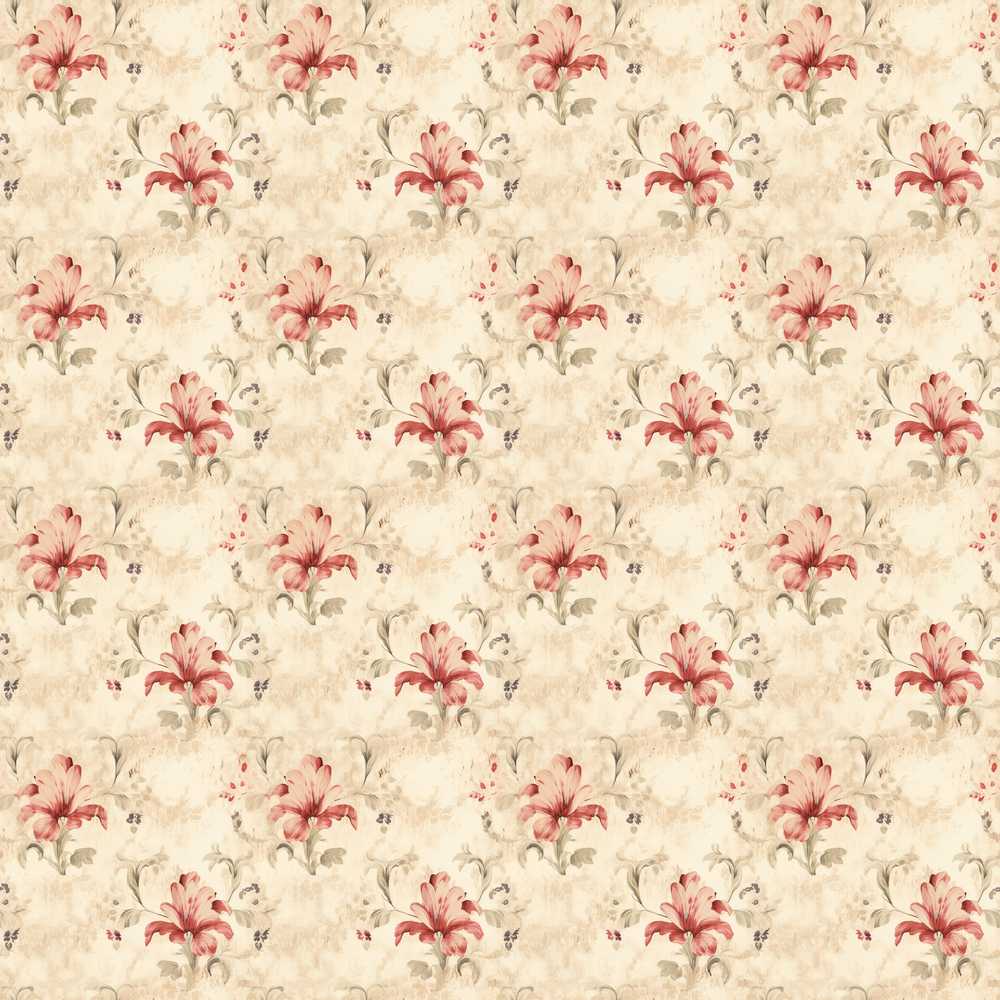 Vintage Red Lily Floral Soft Beige Background Wildflower Pattern