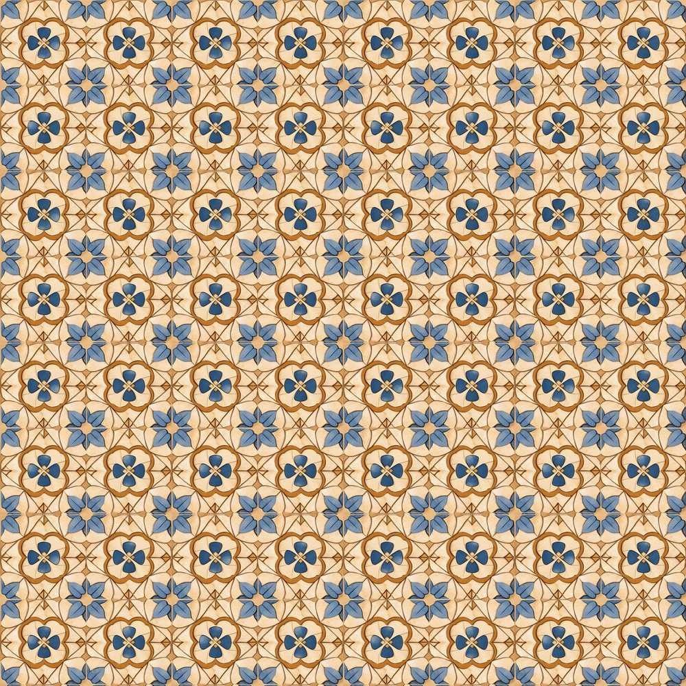 Classic Blue Floral Geometric Tile Pattern Wildflower Botanical
