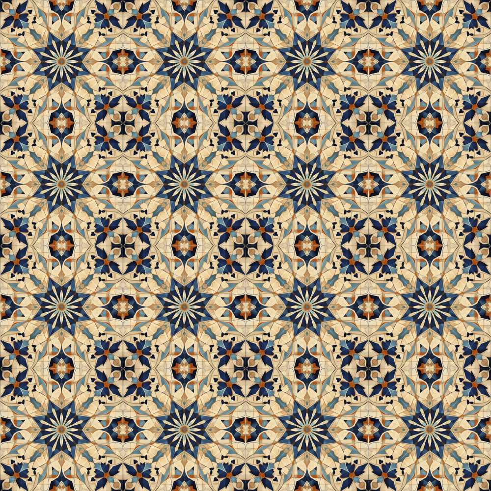Intricate Moroccan Star Tile Blue Beige Pattern Decorative