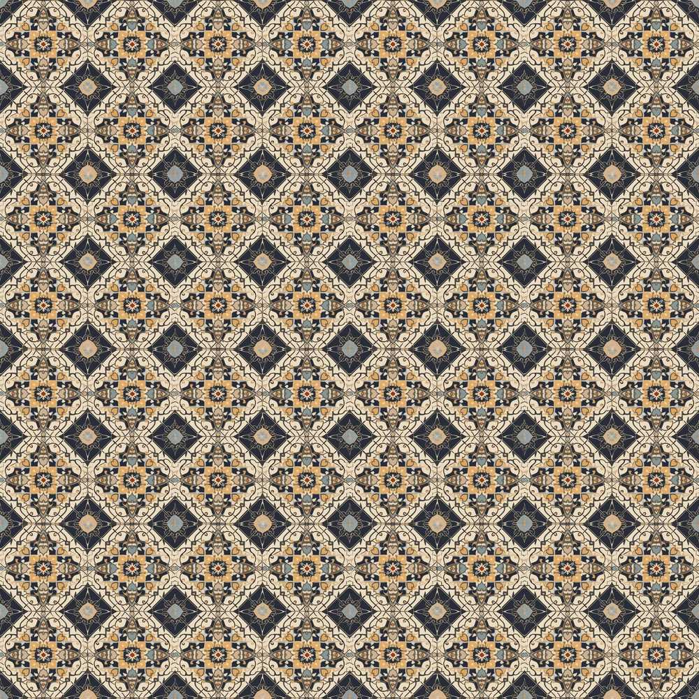 Classic Vintage Blue Gold Geometric Tile Repeat Pattern