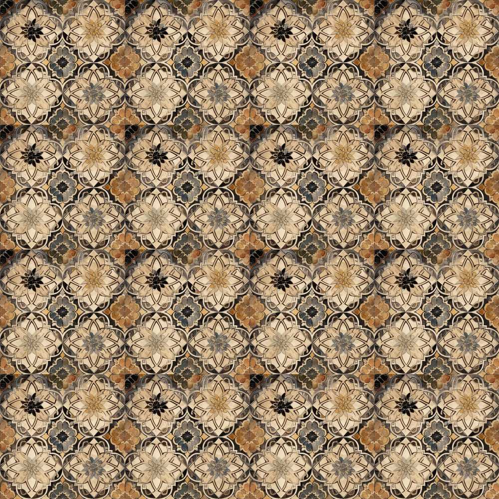 Vintage Beige Floral Geometric Tile Wildflower Pattern Botanical