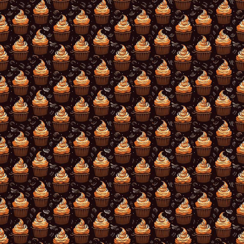 Chocolate Cupcake Dessert Dark Background Decorative Repeat Pattern